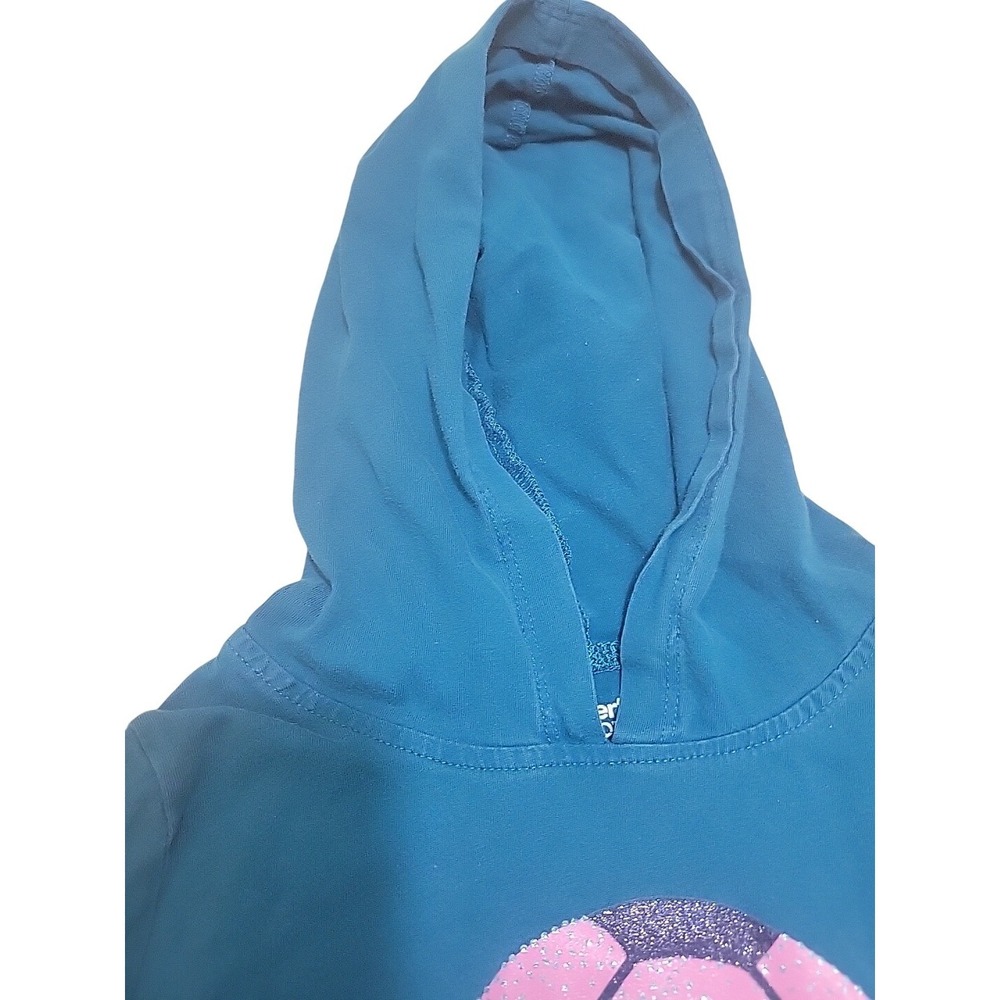 Carters Kid Girls Teal Blue Soccer Ball Glitter Graphic Hooded Long Sleeve Tee 7 - Picture 2 of 7